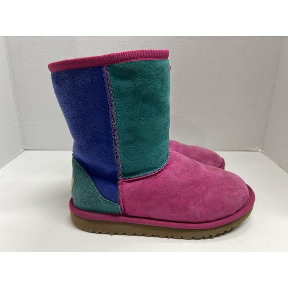 Uggs Girl’s Classic Patchwork Pull On Color Block Suede Boots Size 3